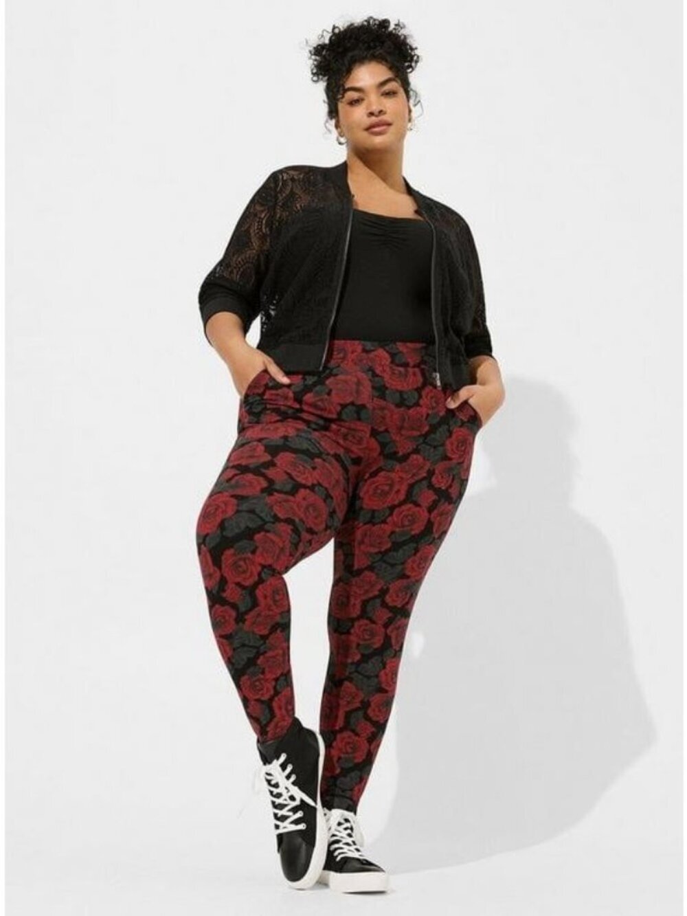 Torrid Full Length Pocket Legging Tattoo Roses Deep Black NEW Size 3X 22/24 NWT